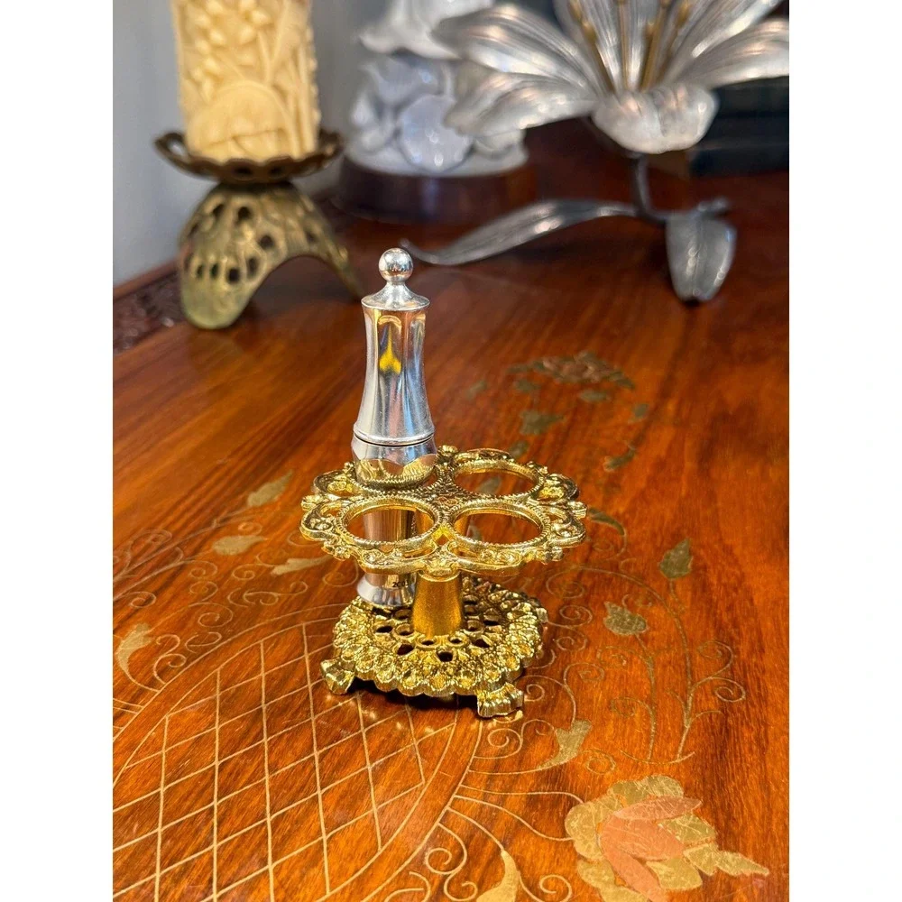 Vintage Gold Tone Lipstick Holder • Ornate Hollywood Regency Vanity Organizer